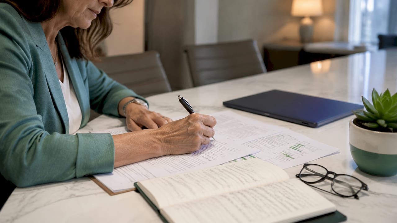 Auditor annotating crypto AML policy documents