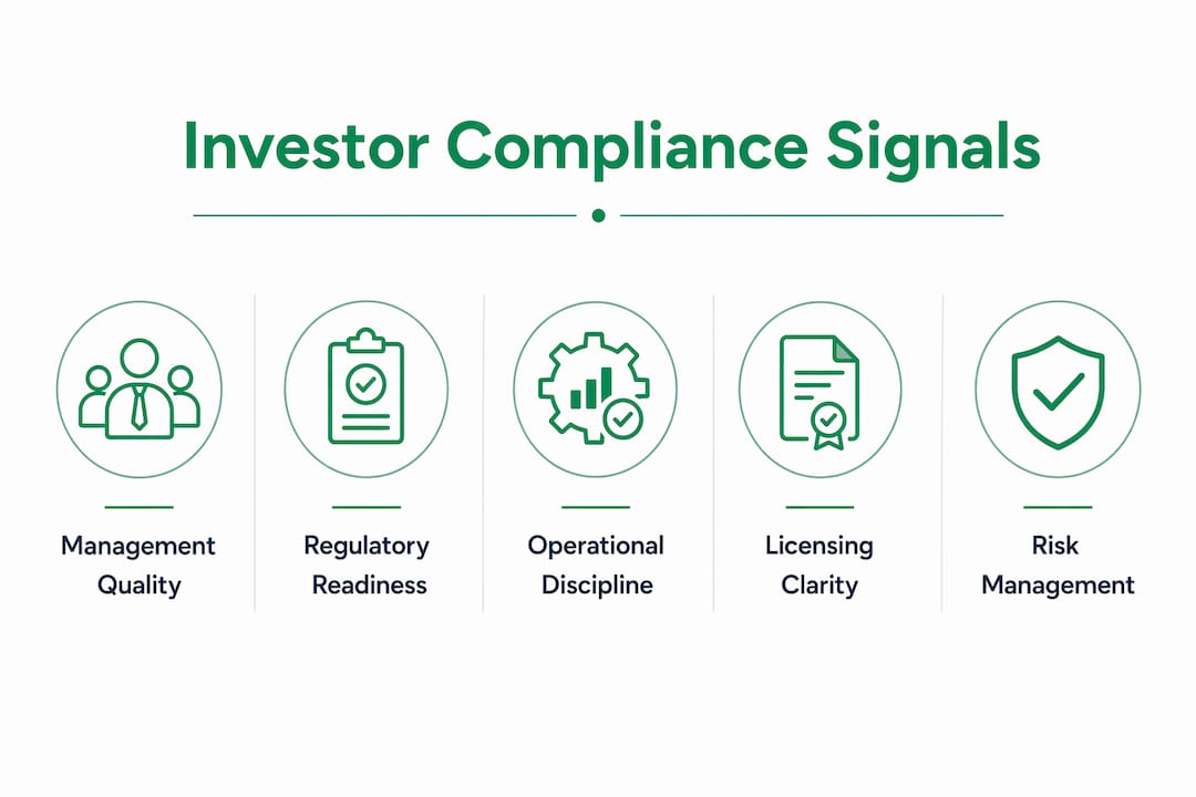 Infographic showing compliance signals important to investors