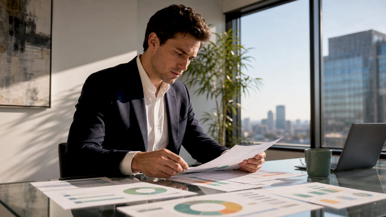 Financial analyst reviewing DeFi risk reports