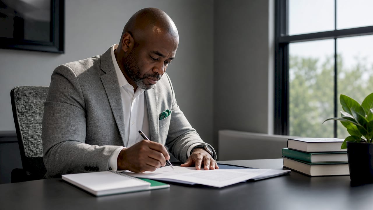 Financial advisor reviewing digital asset documents