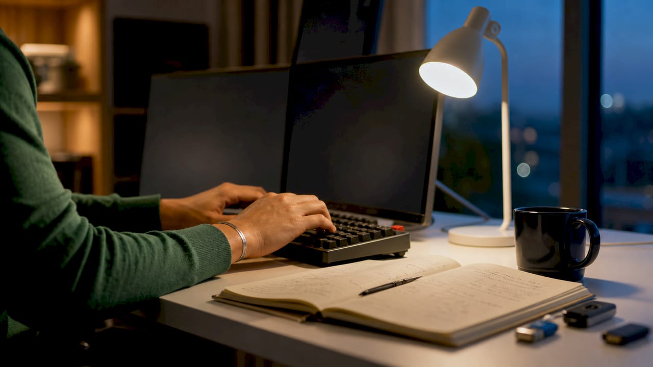 Hands typing exploits for penetration testing