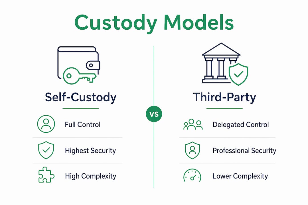 Infographic comparing self-custody and third-party custody models