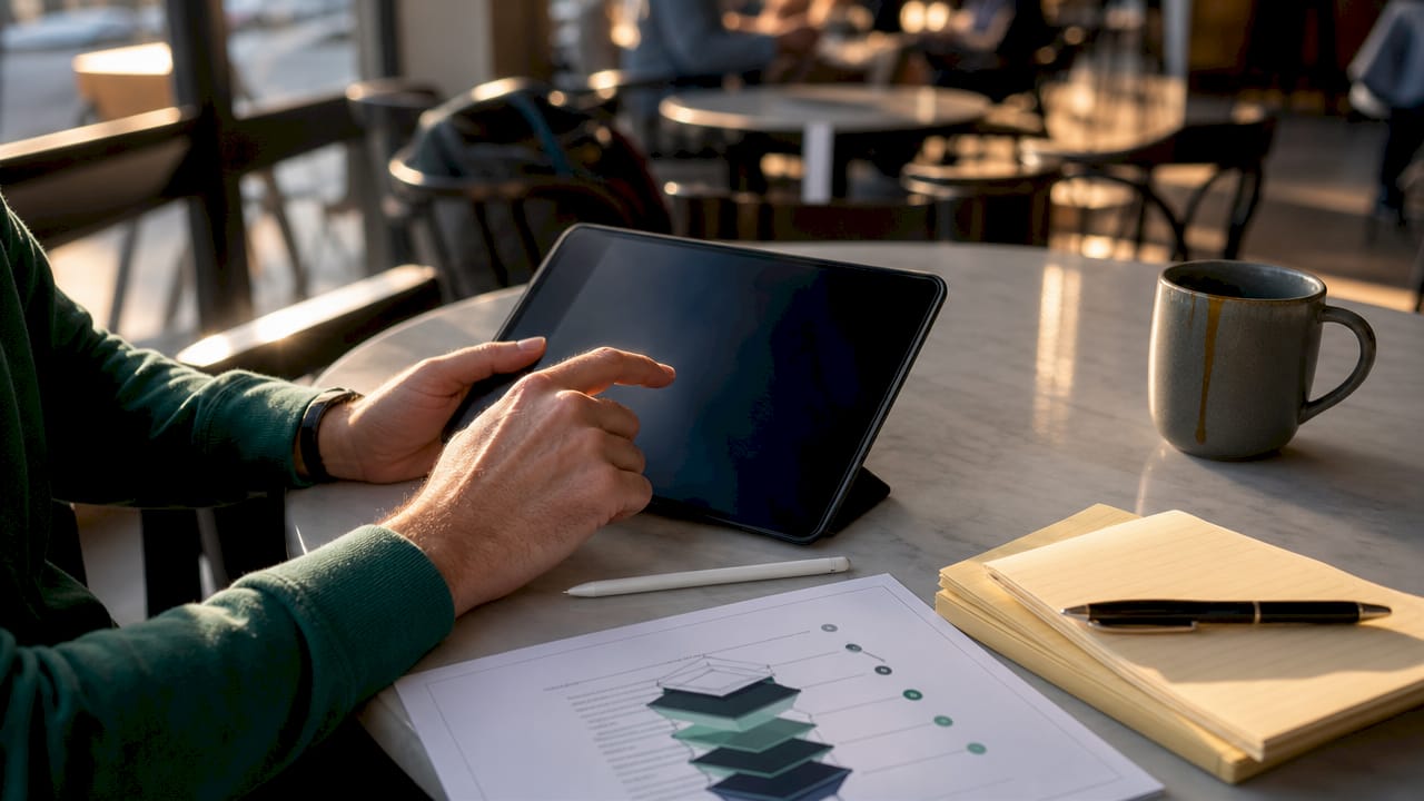 Close-up of hands and digital asset authentication tools