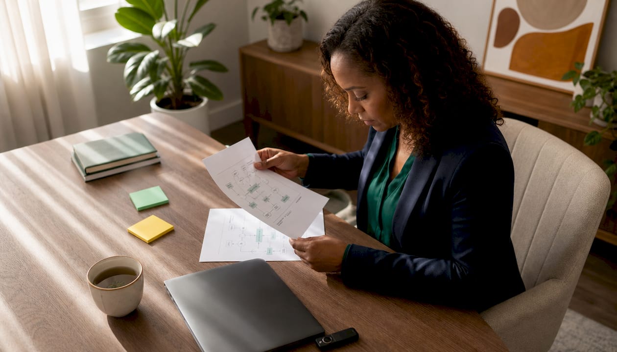 Treasury manager reviewing cold storage documents