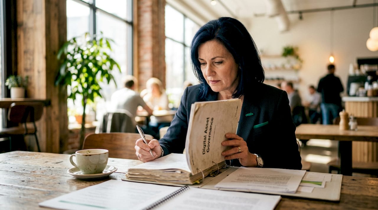 Executive reviewing digital asset governance documents