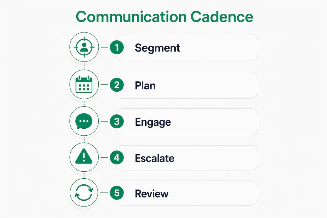 Infographic displaying five-step communication cadence