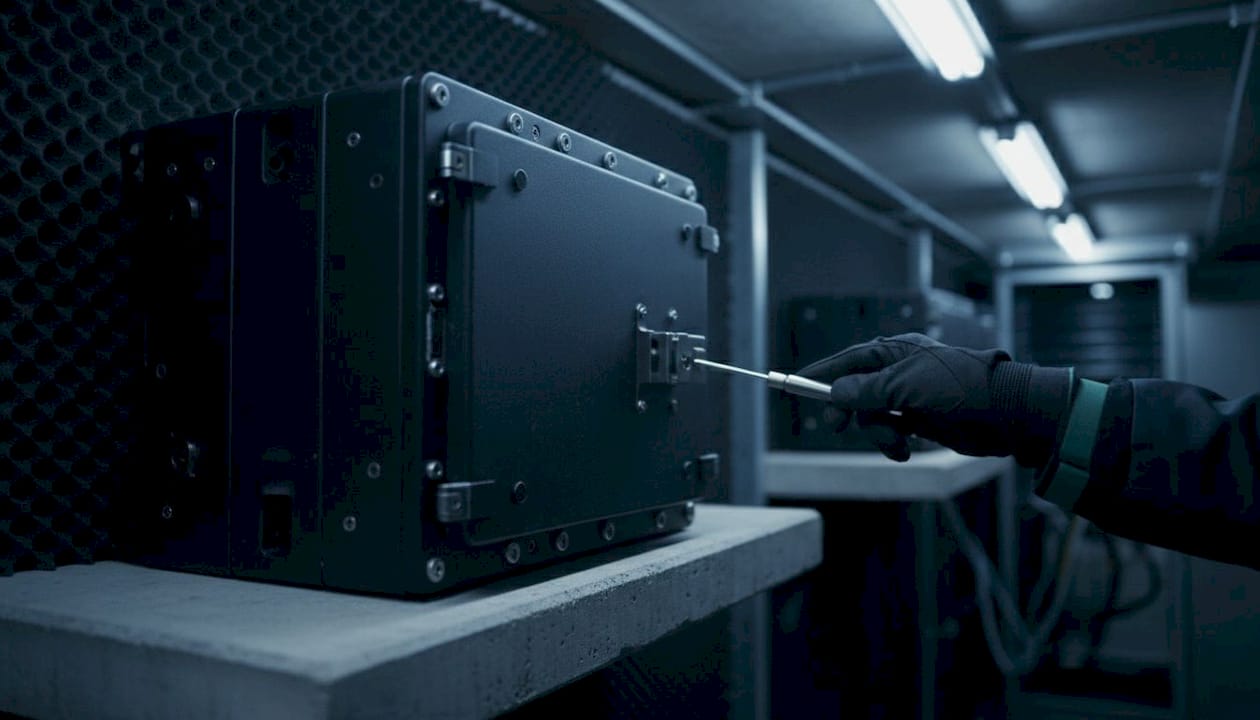 Close-up of tamper-resistant HSM enclosure hardware