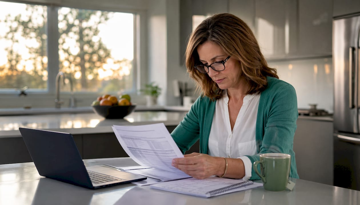 Professional woman reviewing sanctions compliance report