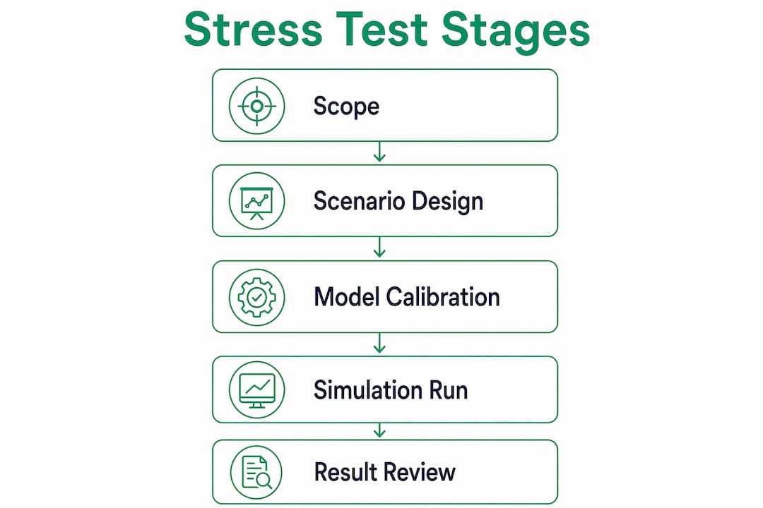 Infographic showing stress testing process stages