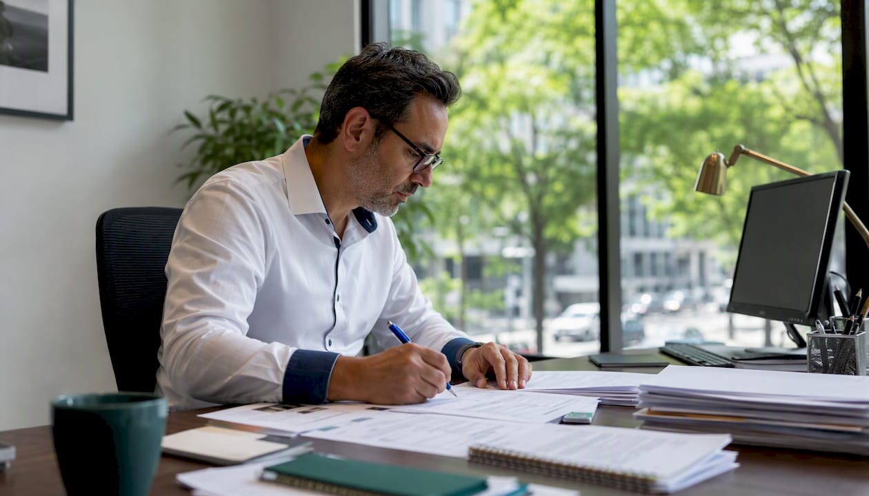 Tax advisor reviewing digital asset documents