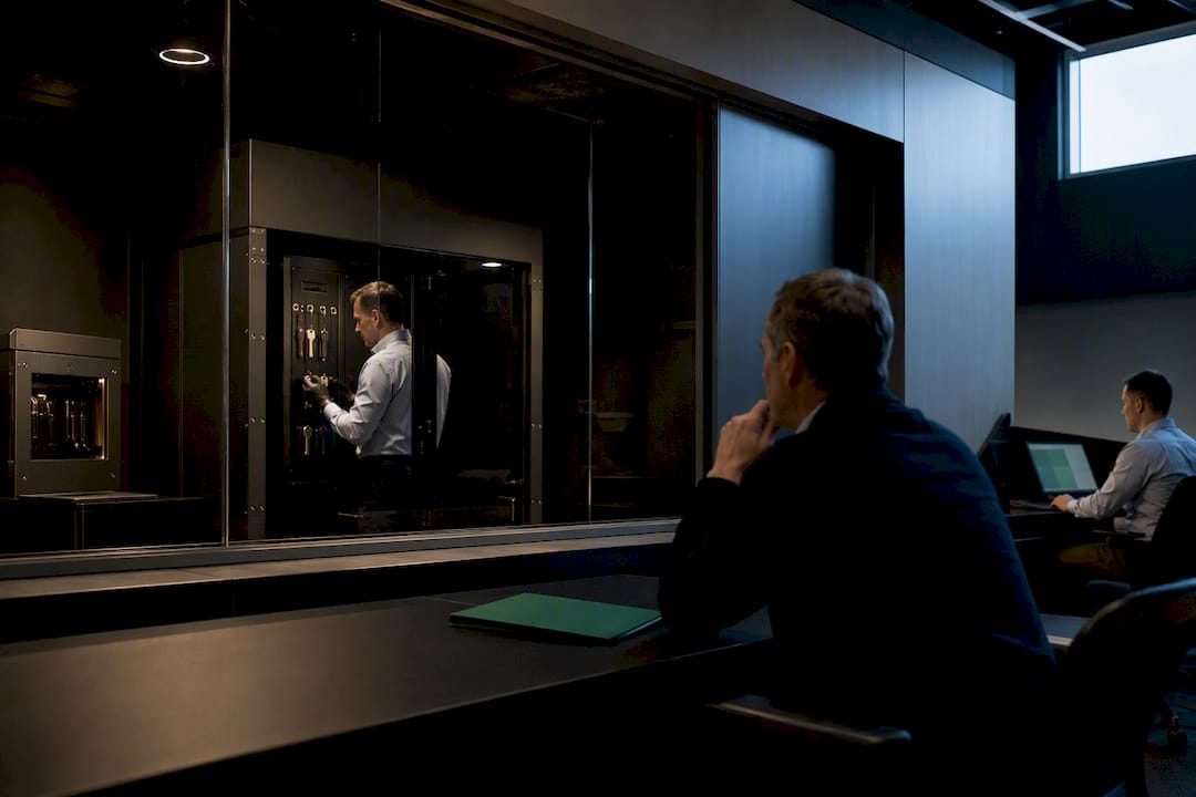 Bank examiner observing secure custody controls