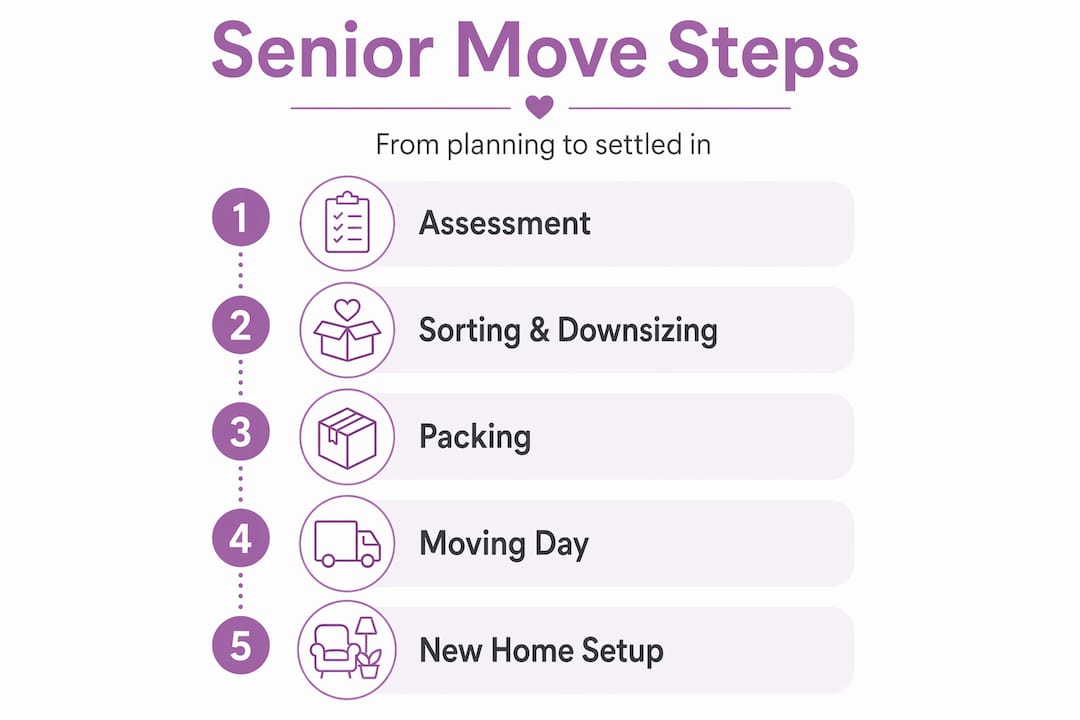 Infographic showing five senior relocation service steps