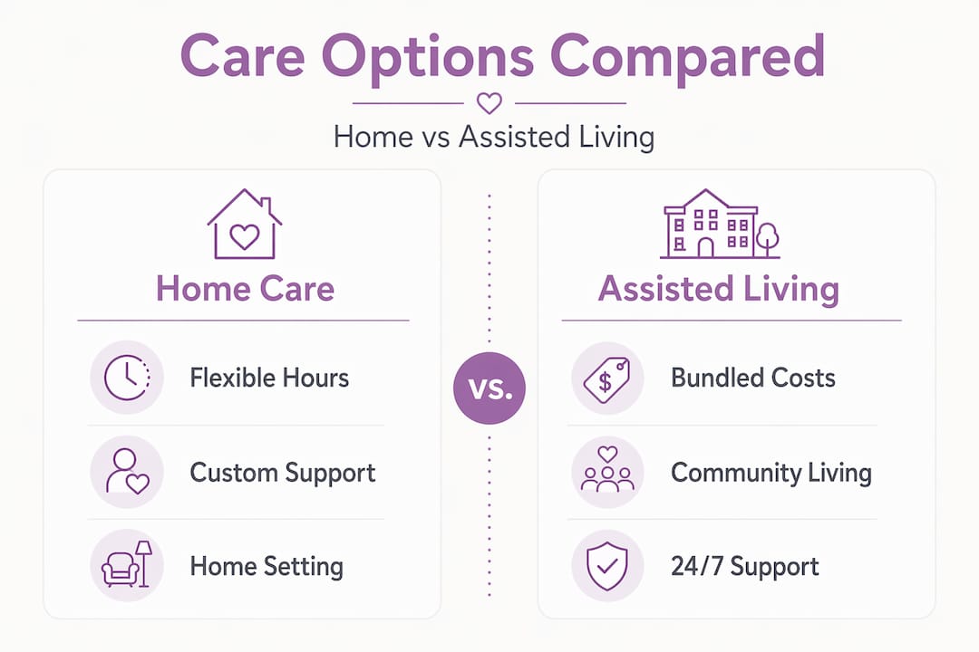 Infographic comparing home care and assisted living