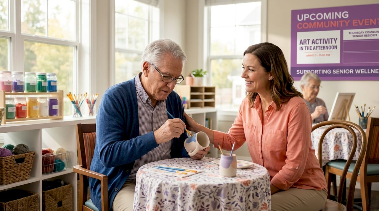 Director guides senior during craft session