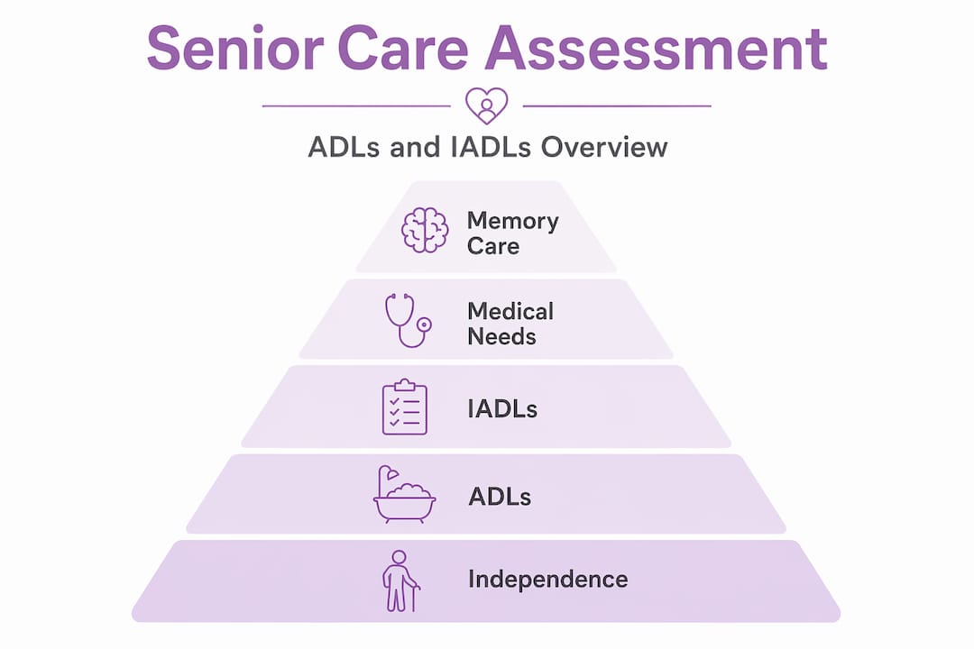 Hierarchy infographic of senior care assessment terms