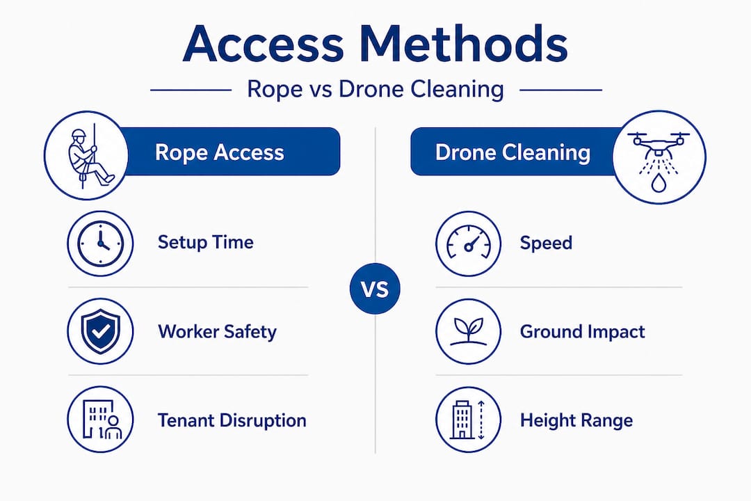 Infographic comparing rope and drone cleaning