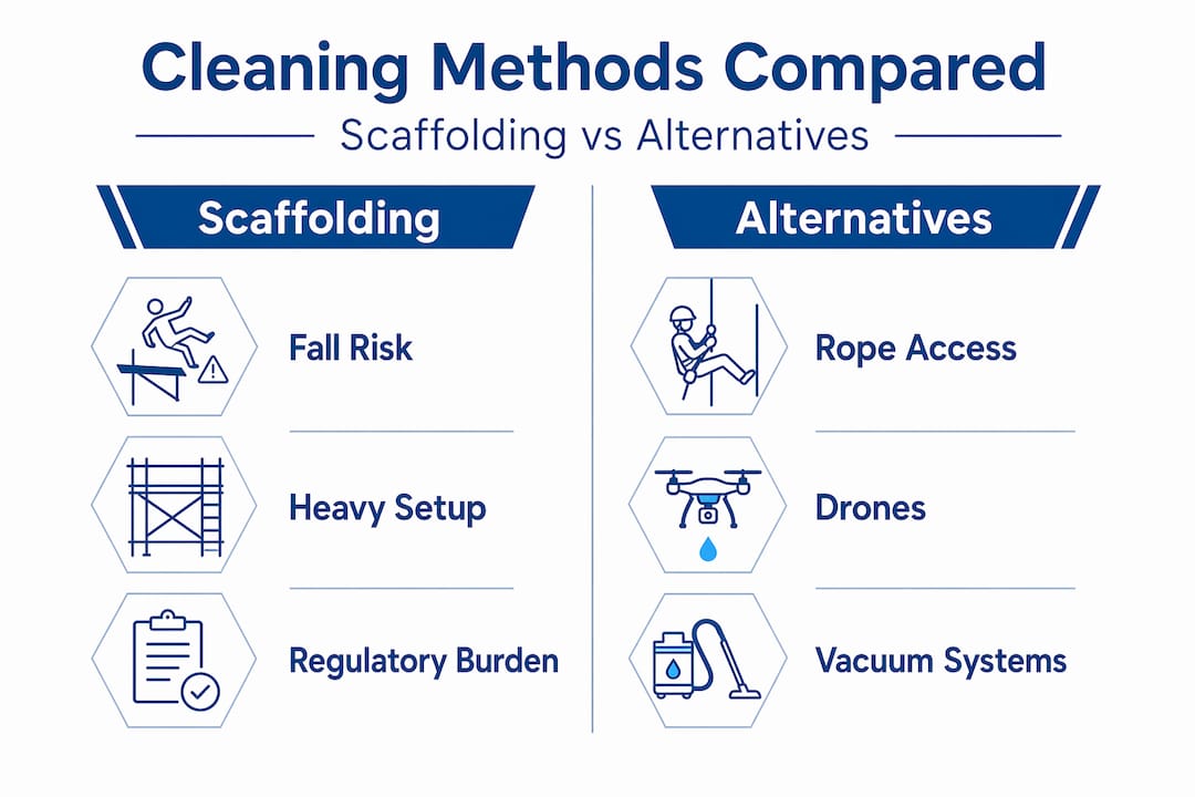 Infographic comparing scaffolding with cleaning alternatives