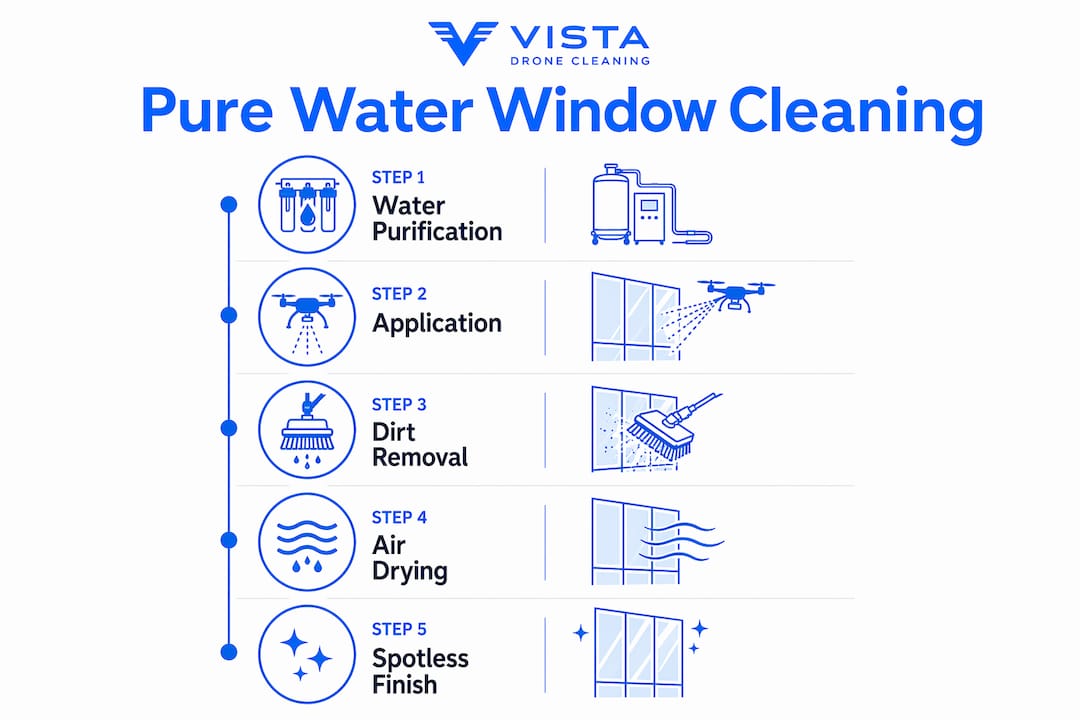 Infographic illustrating pure water window cleaning process steps