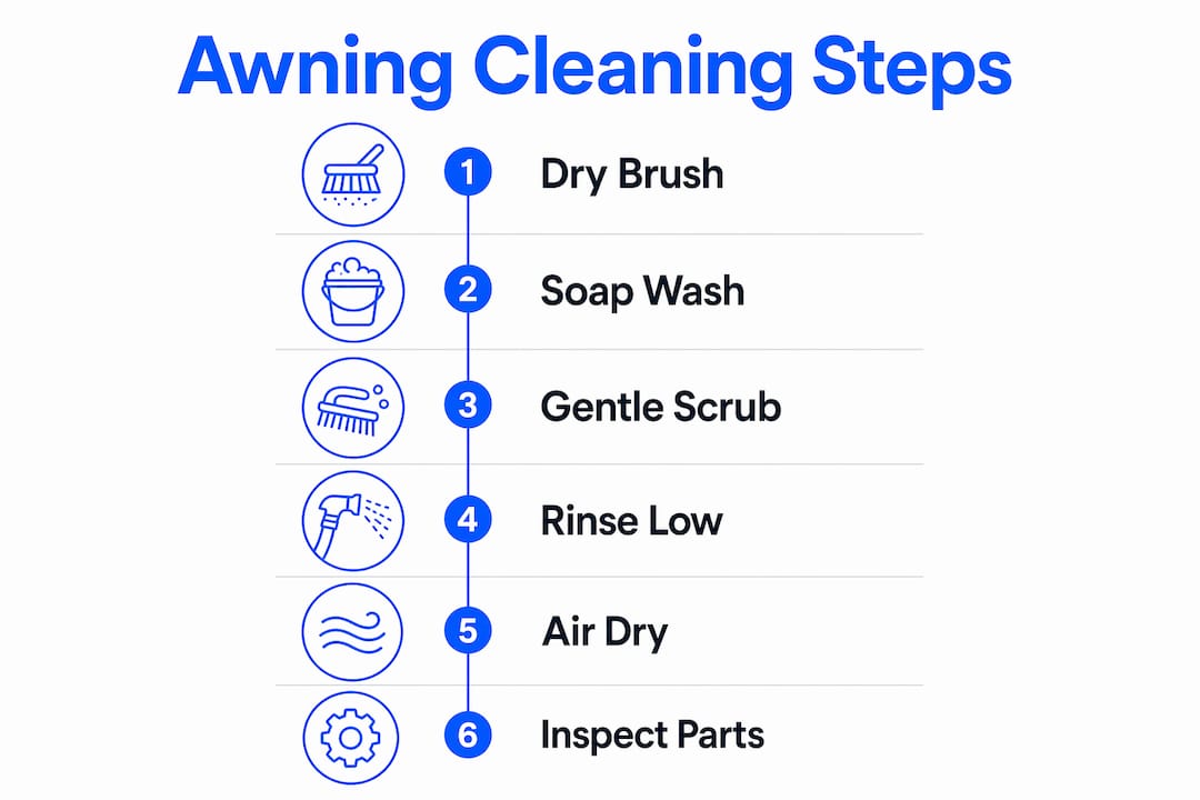 Infographic showing step-by-step awning cleaning process