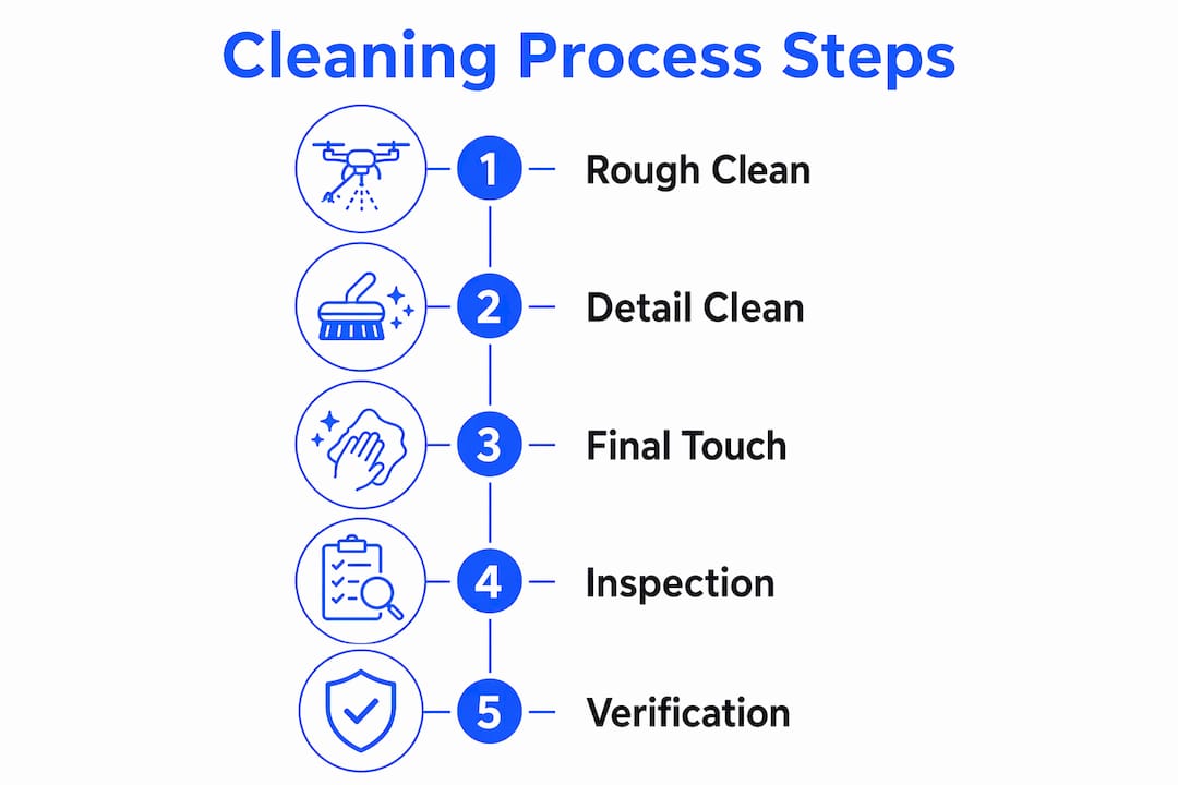 Infographic illustrating step-by-step facade cleaning process