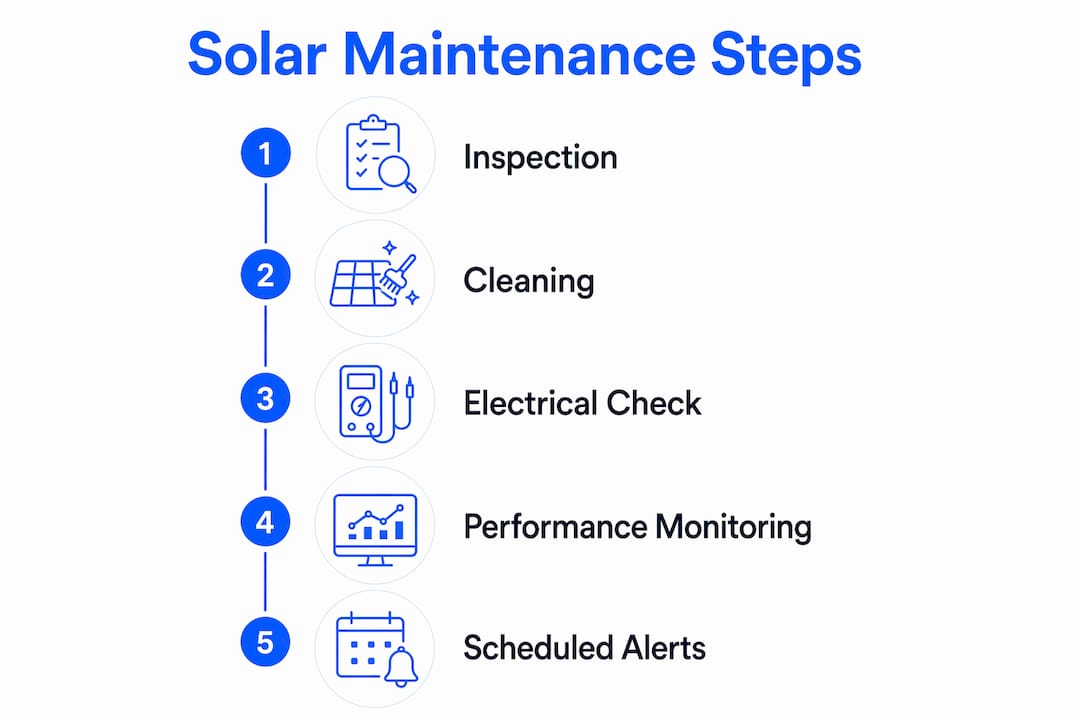 Infographic showing key steps in solar maintenance process
