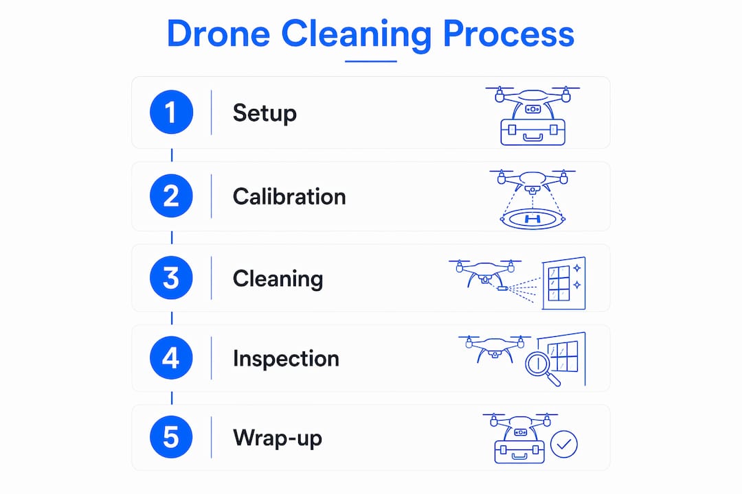 Infographic illustrating drone cleaning steps visually