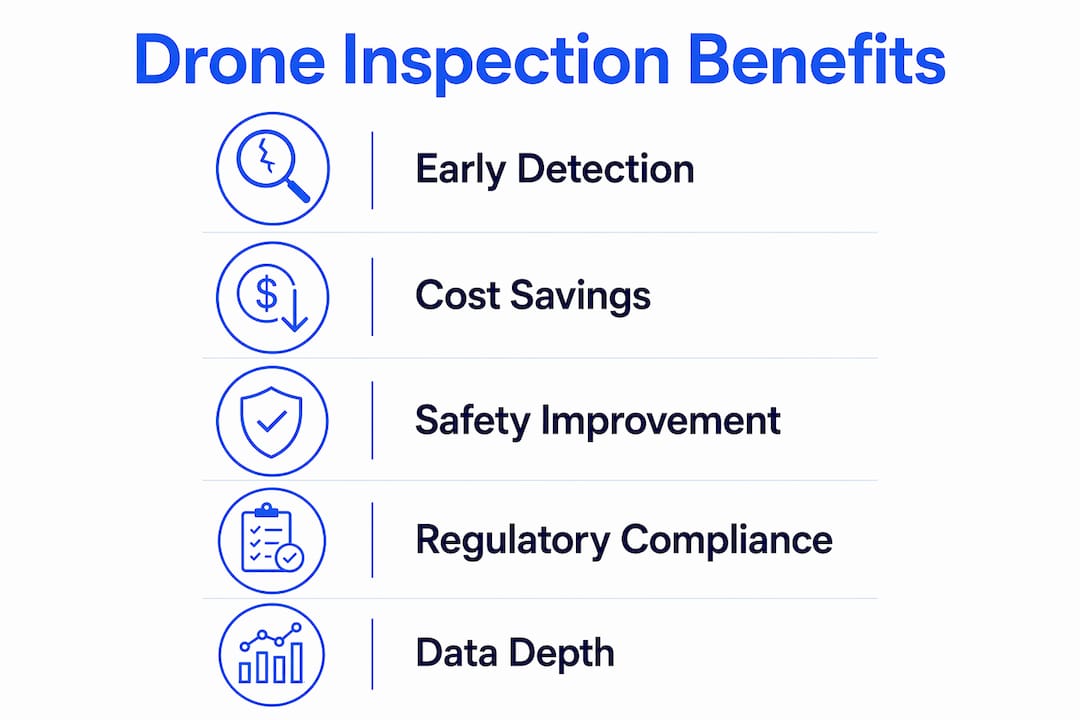 Infographic illustrating key benefits of drone-based predictive maintenance
