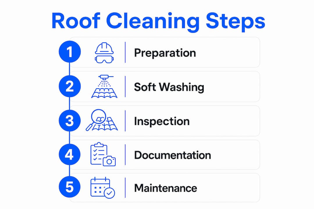 Infographic showing roof cleaning process steps