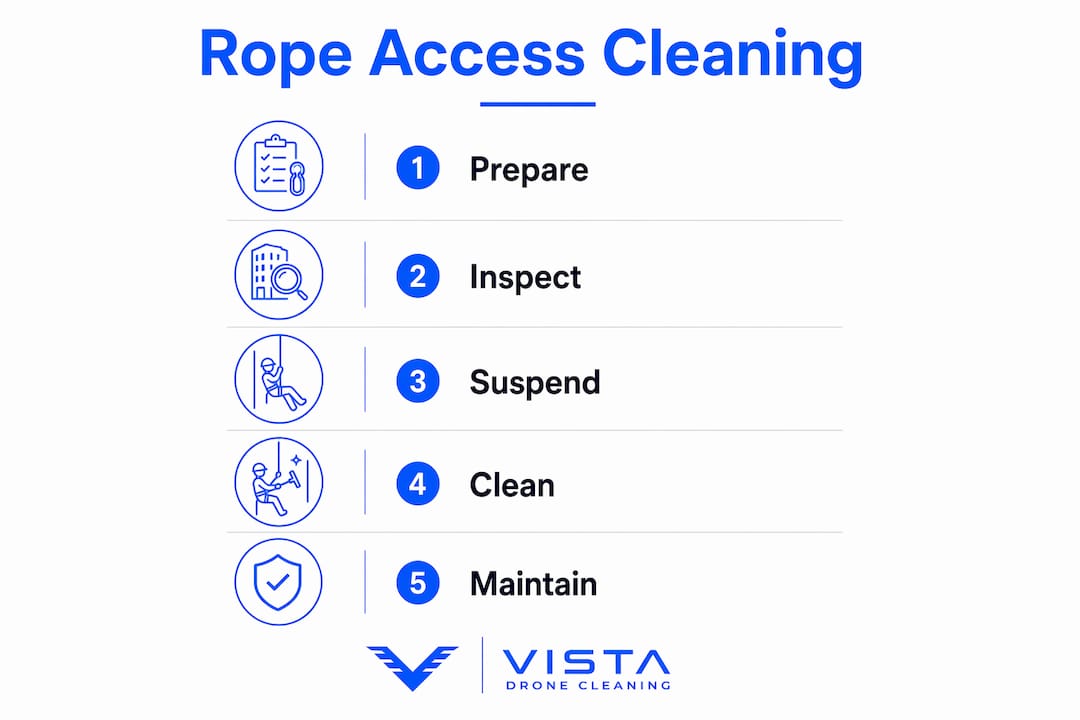 Infographic showing rope access cleaning steps