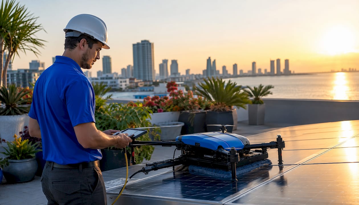 Solar Panel Cleaning Miami Beach FL: Drone Guide for High-Rises Solar Panel Cleaning Miami Beach FL: Drone Guide for High-Rises