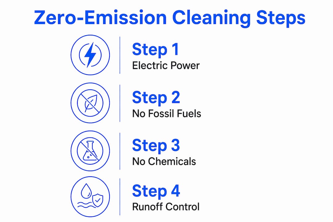 Infographic illustrating four steps of zero-emission exterior cleaning