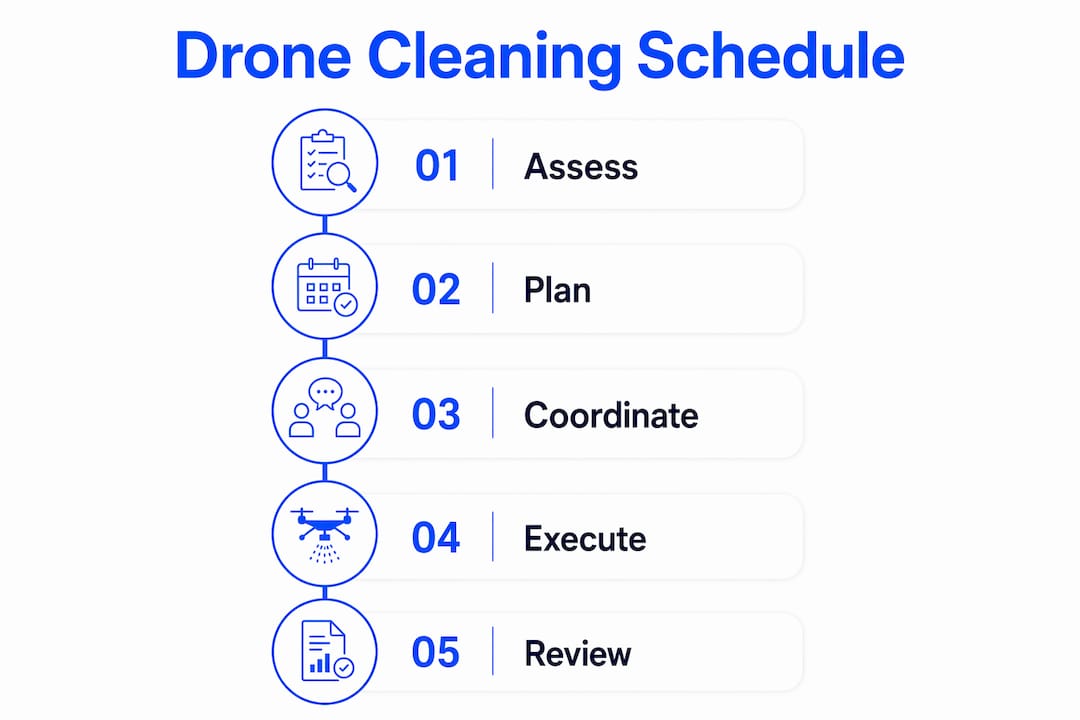 Infographic showing drone cleaning scheduling steps