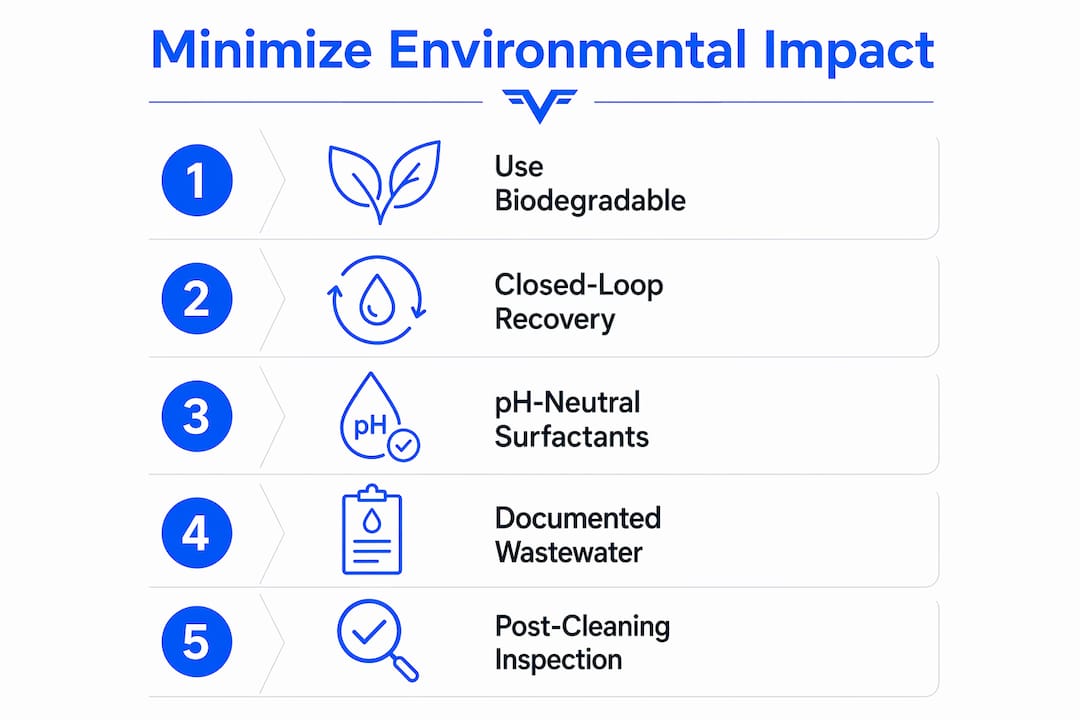 Infographic showing steps to minimize environmental impact in cleaning
