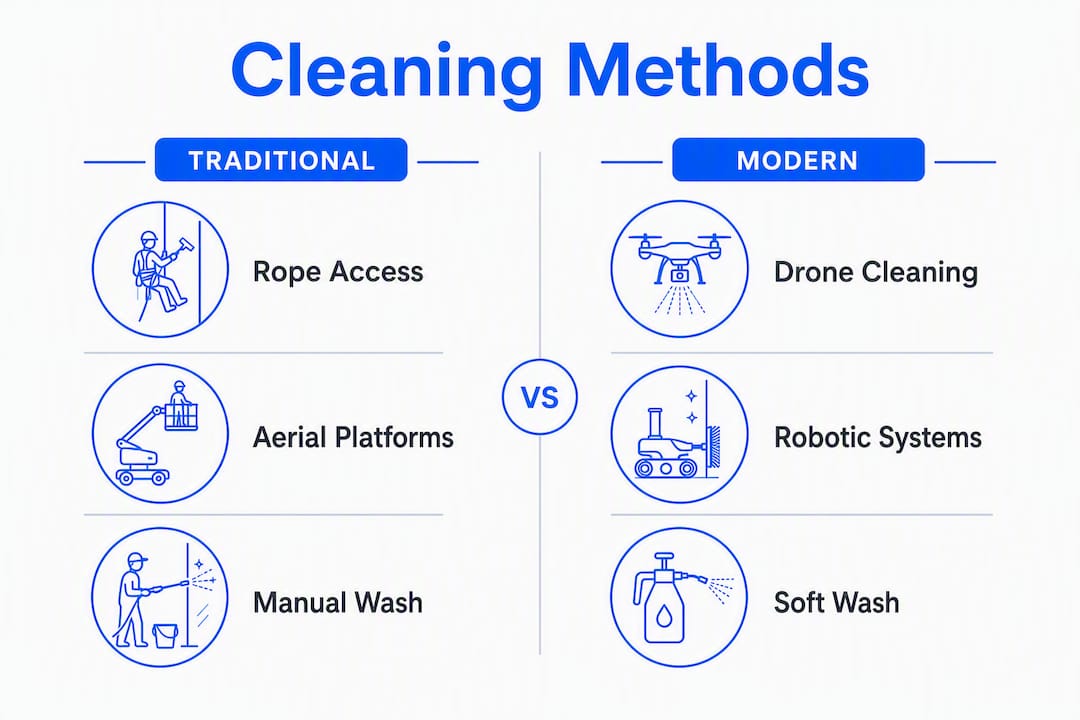 Infographic comparing traditional and modern turbine cleaning methods