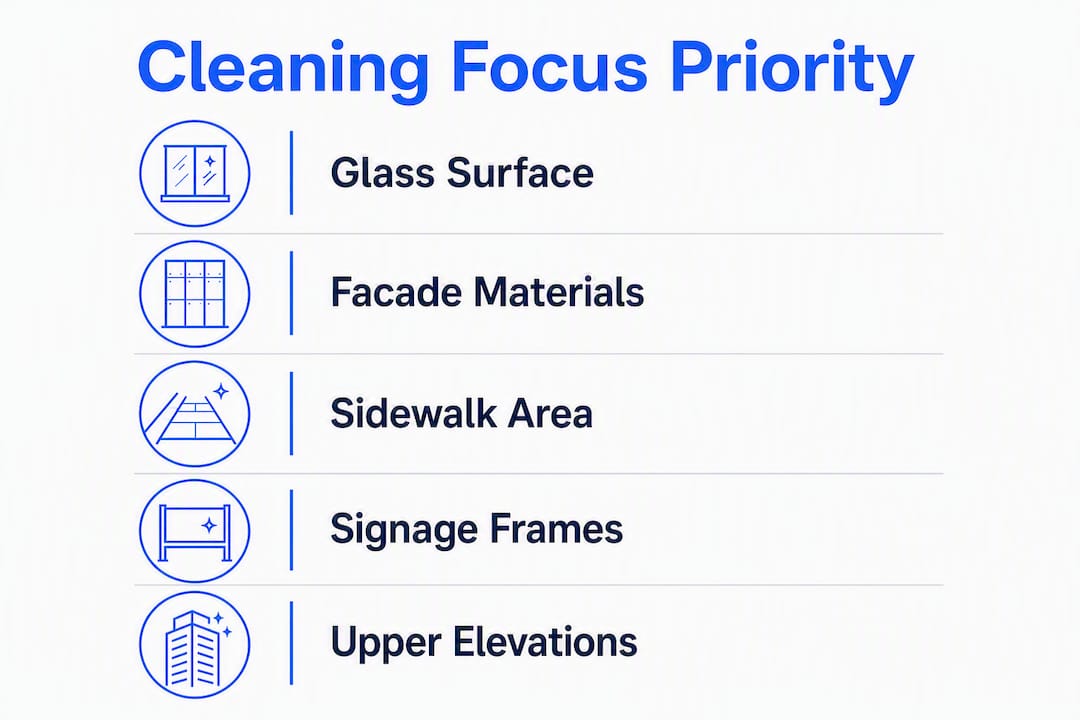 Infographic showing storefront cleaning priority steps