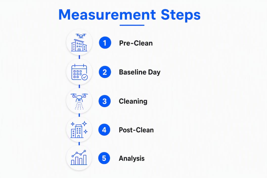 Infographic illustrating steps to measure energy recovery after panel cleaning
