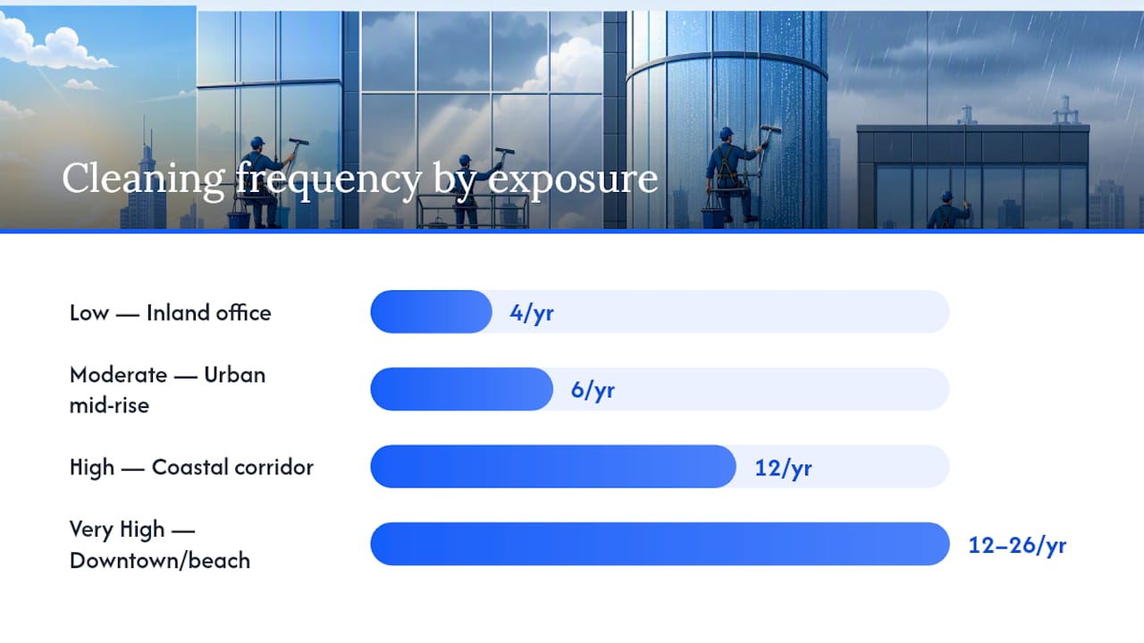 Diagram of window cleaning frequency by exposure and roofline