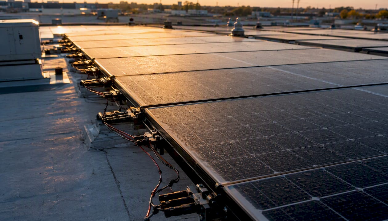 Close-up of solar cell wiring and shading effects