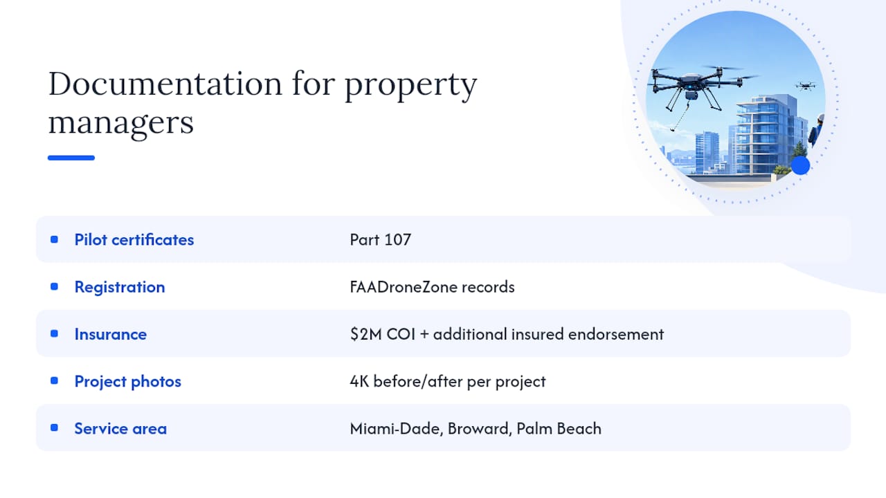 How does Vistadronecleaning document compliance for property managers? — overview diagram