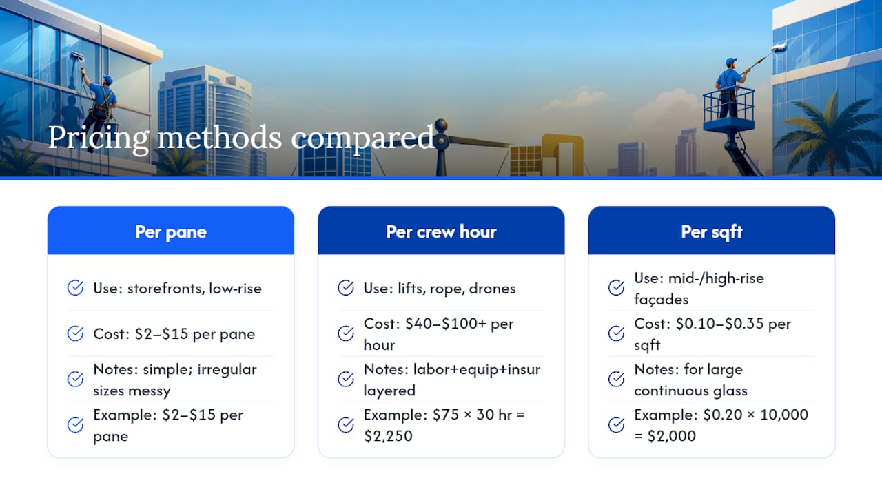 Comparison of commercial window cleaning pricing methods