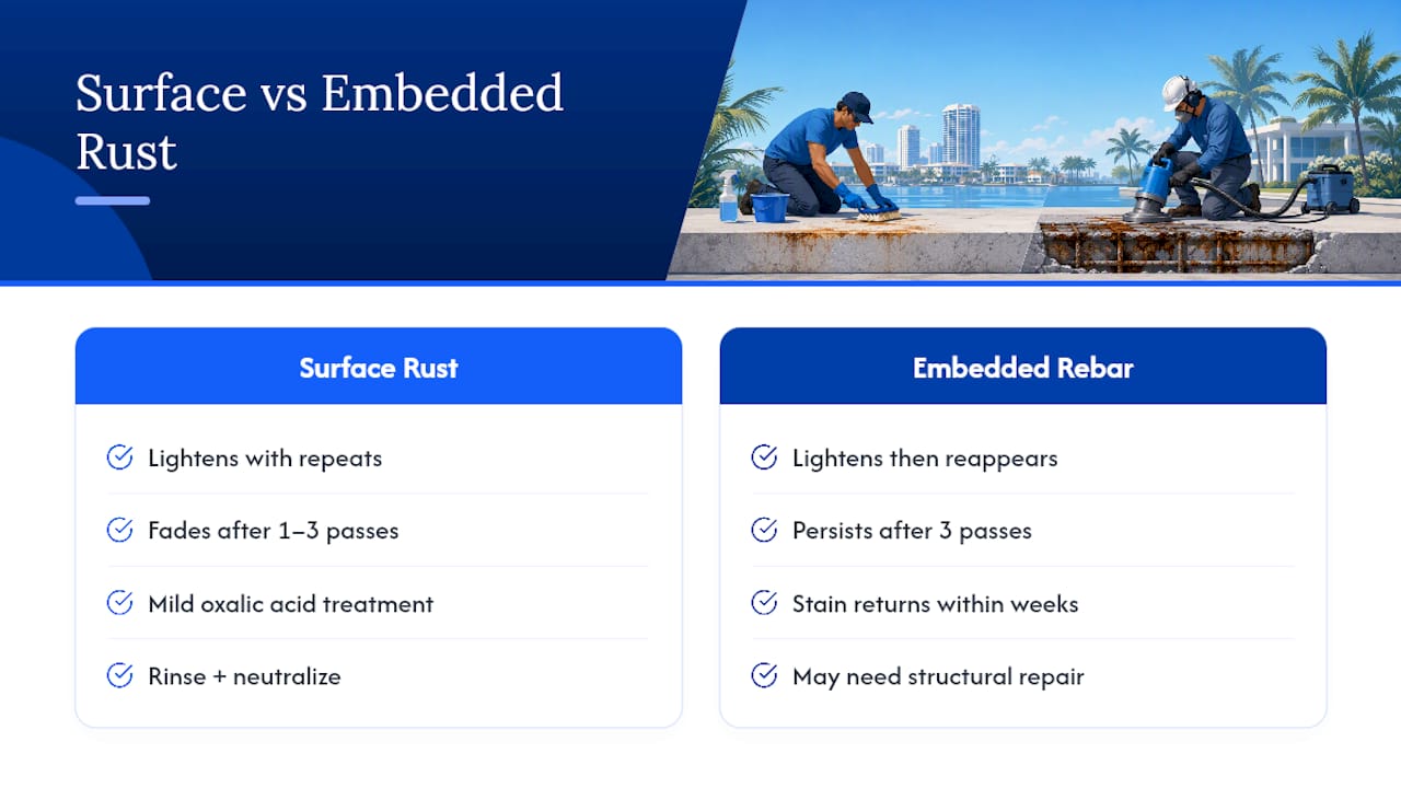 Surface rust versus embedded rebar warning signs