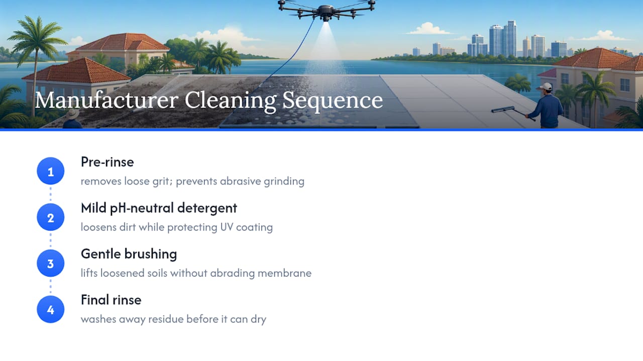 Four-step TPO roof cleaning sequence