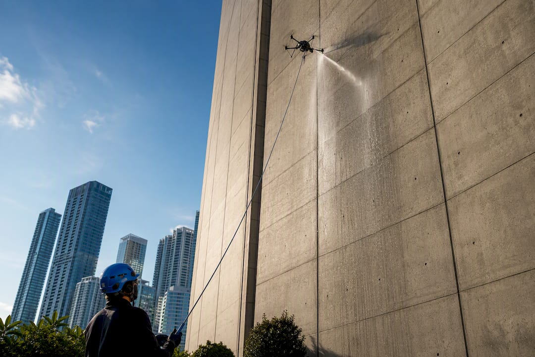 No Scaffolds: Concrete Facade Cleaning to 200 ft for South Florida No Scaffolds: Concrete Facade Cleaning to 200 ft for South Florida