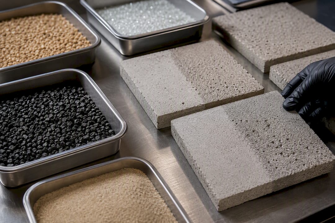 Abrasive media beside concrete test panels