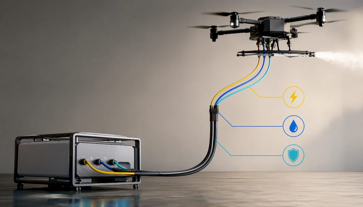 Illustration of drone tether water paths