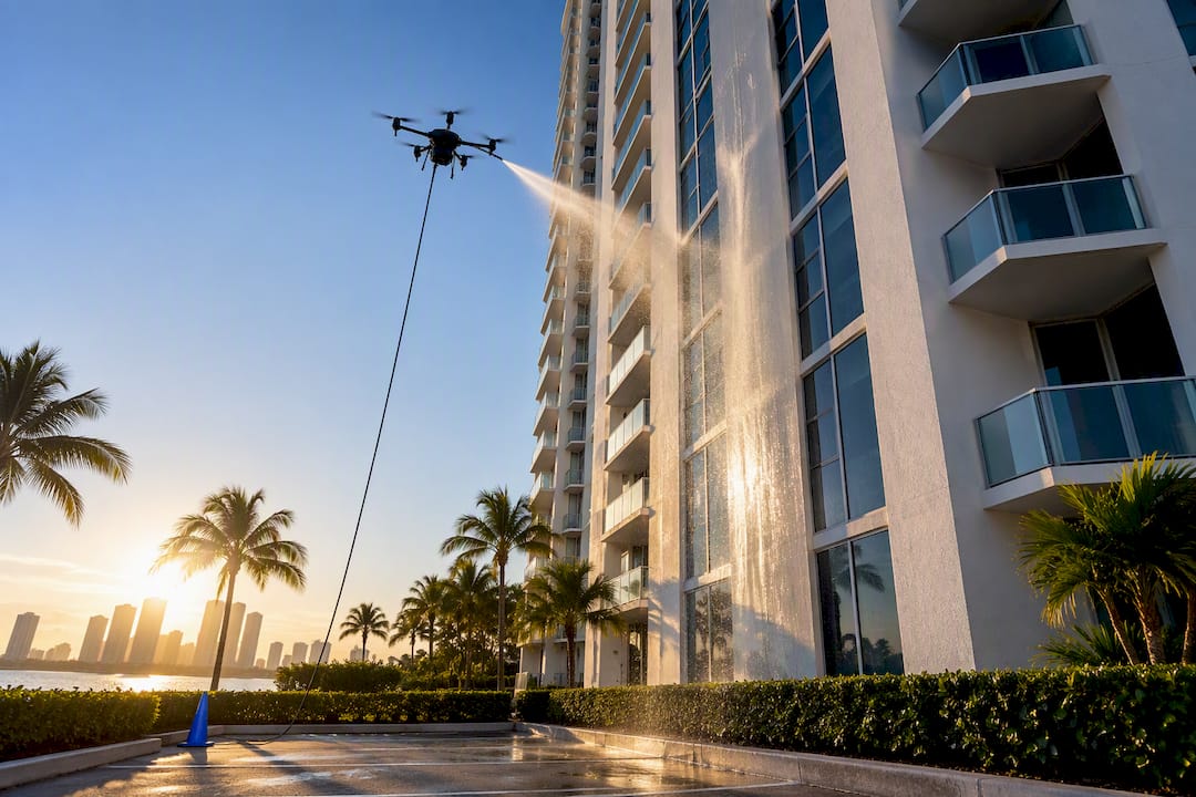 Budget $0.12–$0.25 per sq ft for South Florida condo facade cleaning