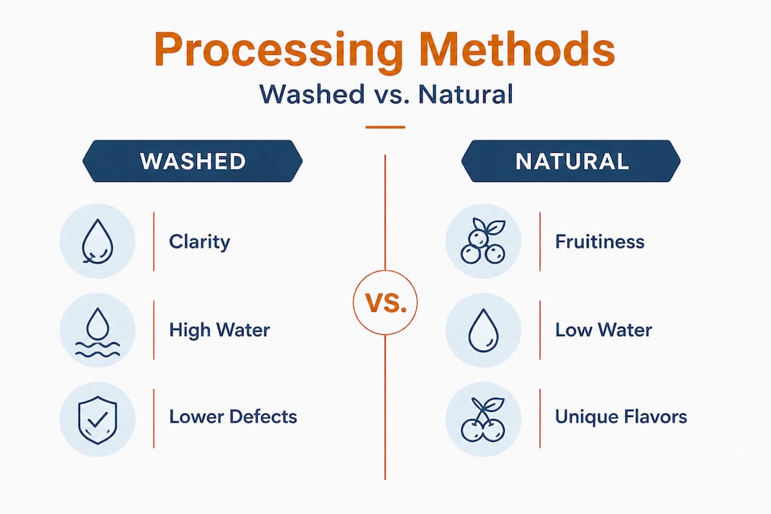 Infographic comparing washed and natural processing