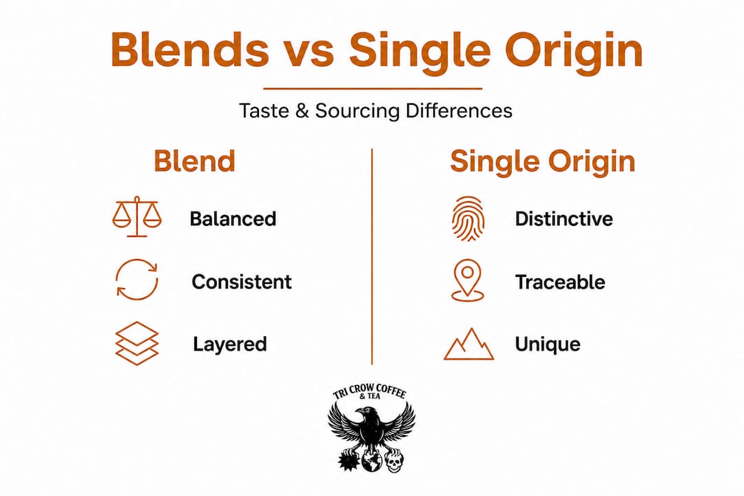 Infographic comparing blends and single origin coffee