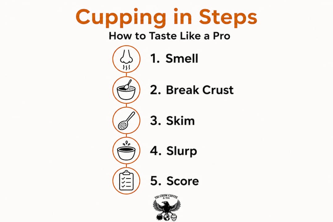 Infographic outlining coffee cupping steps