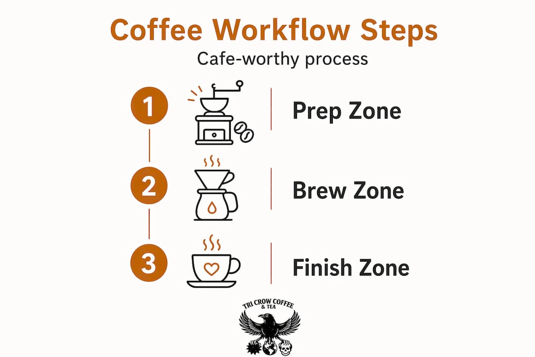 Infographic of home coffee workflow zones